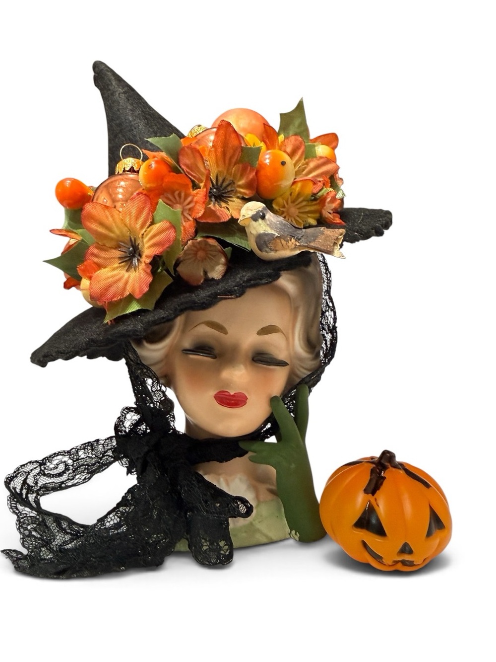 OOAK Fall Witch Dorris Day Napco Head Vase made by Me!